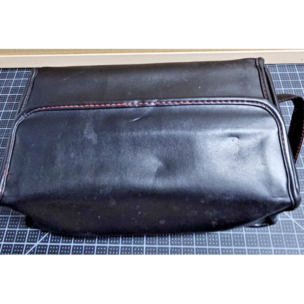 JIL SANDER Black leather metal framed hinged‎ corners men's toiletry bag